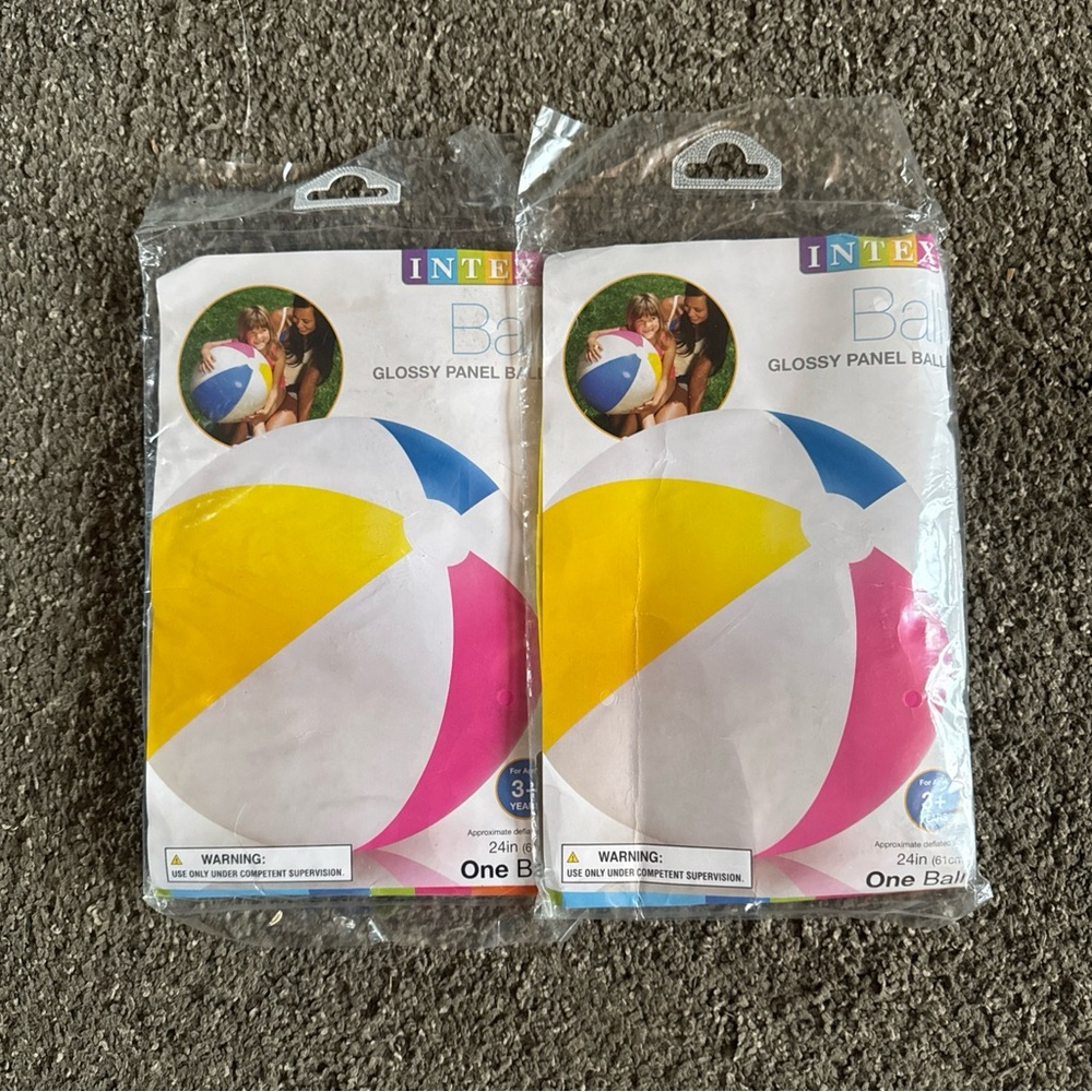 Intex Glossy Panel Beach Ball - White, Yellow, Blue, Pink Set of 2